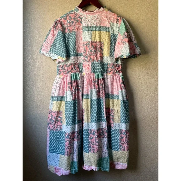 Simply Southern Womens Large Patchwork Floral Midi Dress Preppy Modest Pockets - Picture 7 of 9